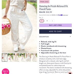 Relaxed Fit Floral Pants - Cream